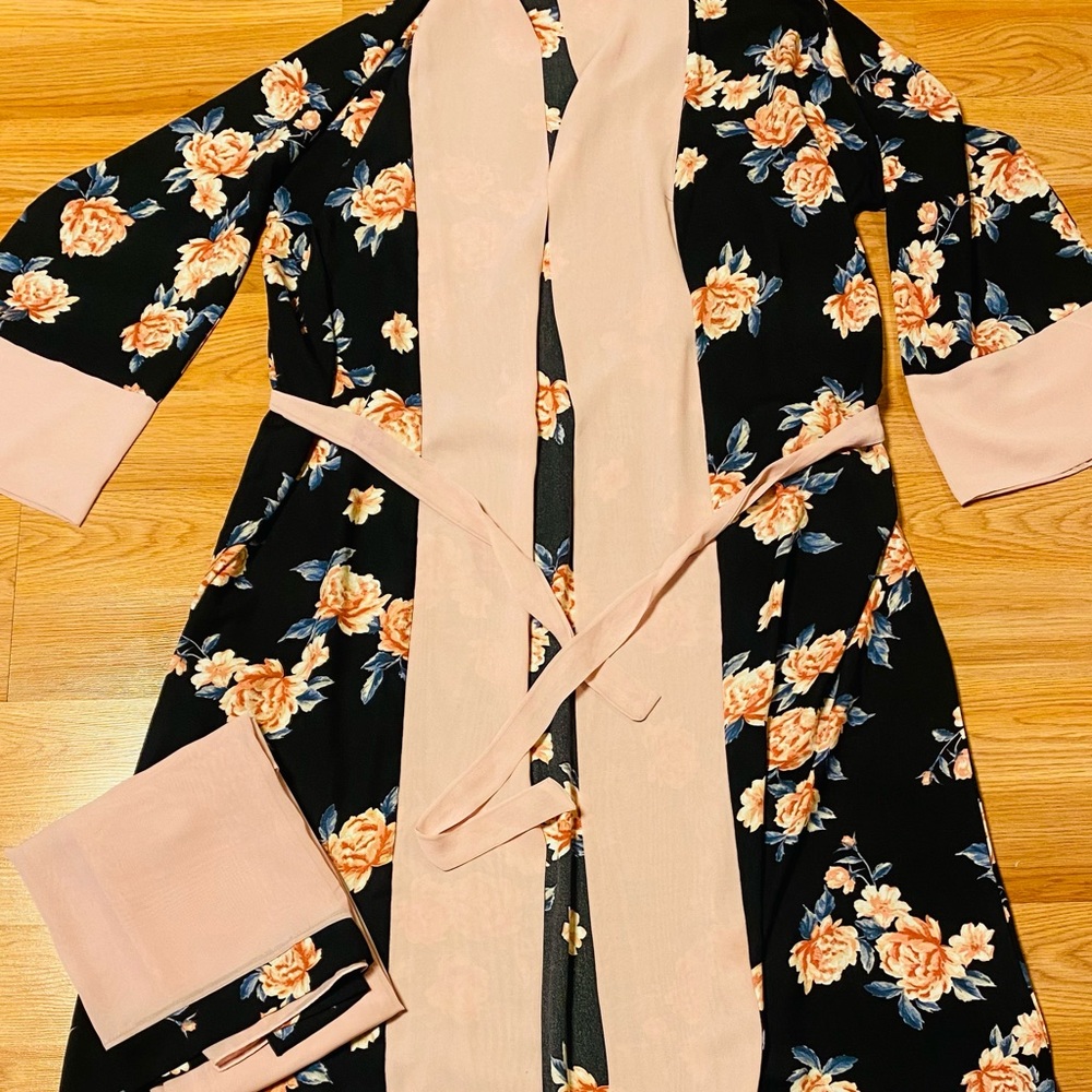 3 piece set floral open abaya